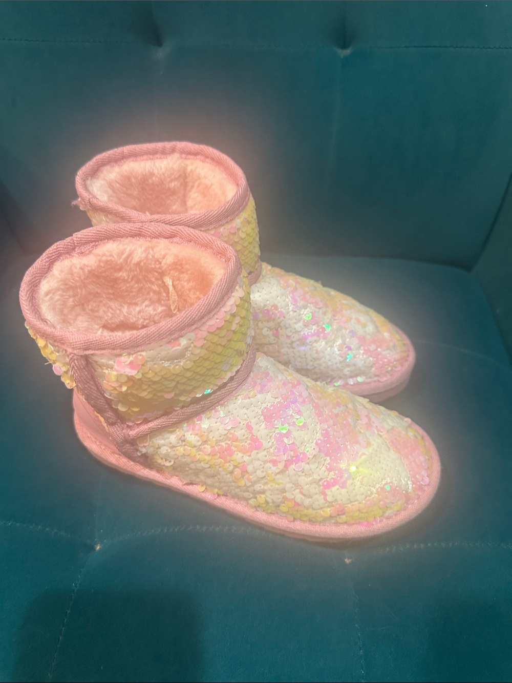 Kids Sequin Plush Lined Pink & Pastel Boots